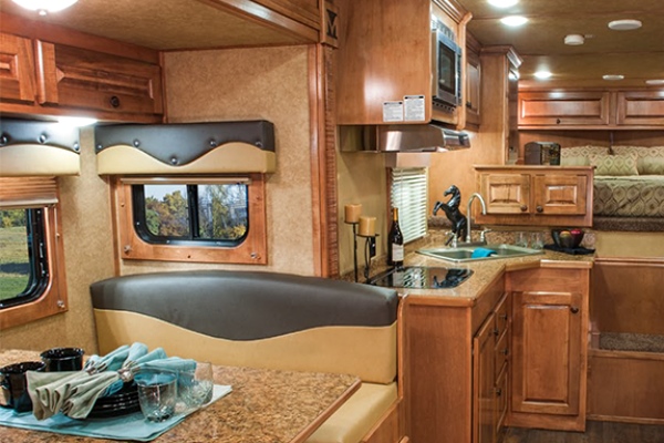 Inside Living Kitchen Merhow in Mile High Trailers